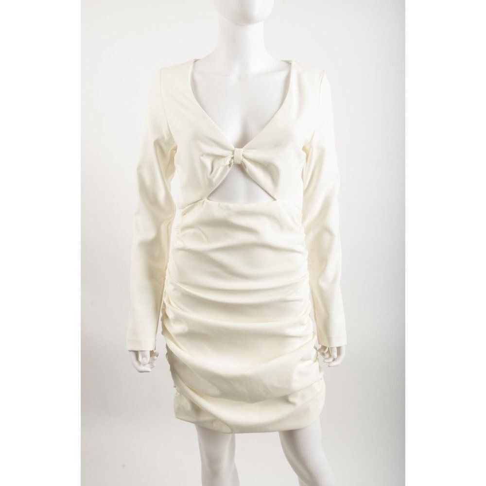 Zara Womens Cut Out Draped Dress Mini  L White Long Sleeve 8680/318 NWT